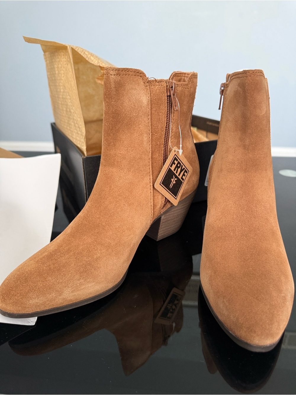 Frye Tan Suede Side-Zip Ankle Boots